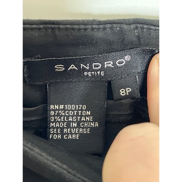 Sandro Petite Womens Wide Leg Black Sailor Button Pants Cotton Blend‎ Size 8P - Picture 4 of 6